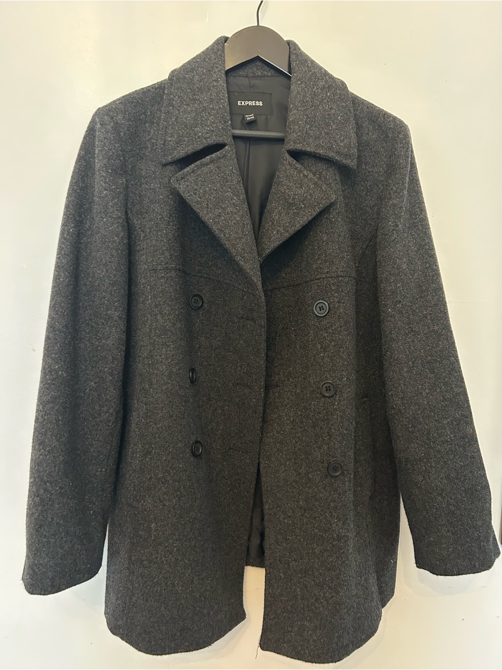 Beautiful Express Dark Gray Double-Breasted Wool Peacoat